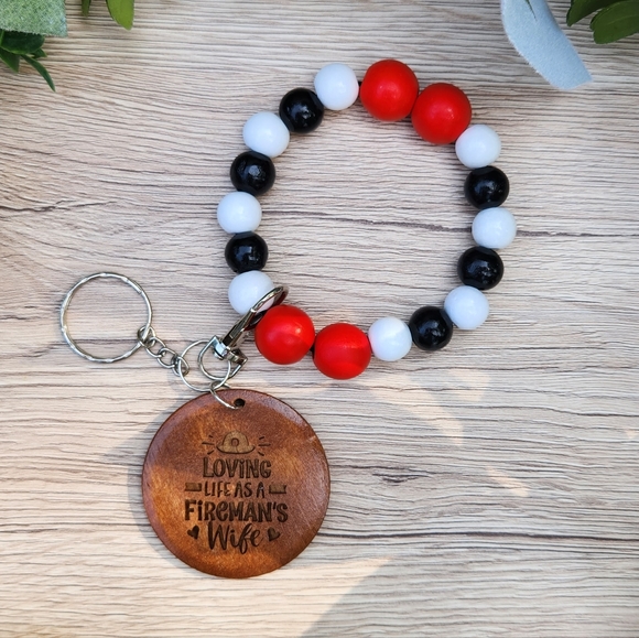 Keychain Wristlet with Laser Engraved Pendant - Loving Life As A Fireman's Wife - Picture 6 of 10